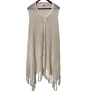 NWT LuLaRoe Mimi Crochet Knit Maxi Vest Cardigan Cream O/S‎ Fringe Bohemian